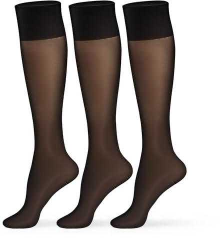 MANZI 15D Women's 3 Pairs Knee High Pop Socks Ladies Sheer Knee Length Soft Breathable Stockings Nylon Socks Black