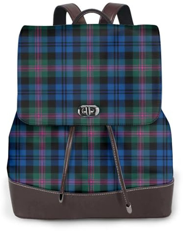 Yyoretp Sac à dos en cuir pour femme avec imprimé tartan écossais bleu et vert, sac à dos décontracté pour le travail, sac à dos tendance de voyage pour dames, Noir , taille unique