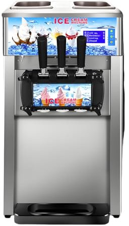 1200W Macchina per Gelato Commerciale 18L/5Gal Professionale Soft Ice Cream Maker a 3 Gusti Macchina per Gelato Funzione di pre-raffreddamento Macchine per Yogurt Gelati per Snack Bar Ristorante