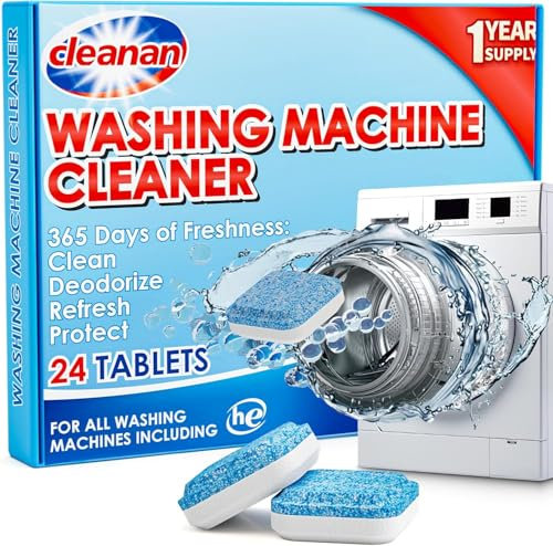24 Tabs Waschmaschinenreiniger, Starke Reinigungstabletten für Waschmaschine, Entfernt Kalk, Schmutz & Gerüche, Maschinenreiniger & Entkalker Für Frontlader & Toplader, Waschmaschine Tabletten
