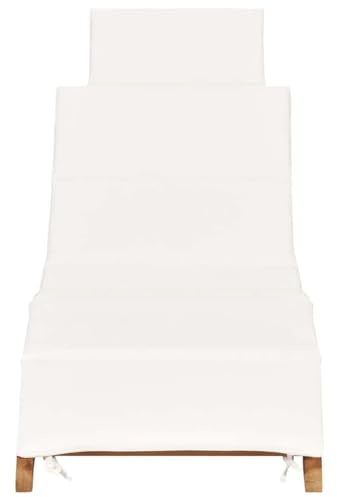 Generico idaXL Lettino Prendisole Pieghevole con Cuscino Bianco Crema in Teak,Mobili,Mobili da Giardino,Mobili e sedie da Giardino,Sdraio da Giardino,Bianco,13.5 kg,310667