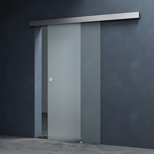 Mai & Mai Porta Scorrevole in Vetro 90x205cm, Porta Scorrevole con Sistema Softclose in Vetro Smerigliato 8mm con Binario e Maniglia Rotonda per Bagno Cucina Studio Ufficio, Amalfi TS12-900SC VSMG