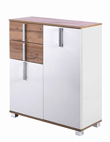 Schildmeyer Seitenschrank Luca 135872, weiß glanz/Eiche Landhaus Dekor, 80,6/32,0/94,8