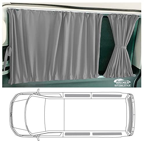 BREMER SITZBEZÜGE Maß Gardinen Vorhänge Sonnenschutz kompatibel mit VW T4 Multivan Caravelle 1990-2003 in Grau Camping Zubehör Wohnmobil Zubehör Camper Gardinen Set AMZ
