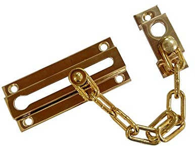 QCAA Solid Brass Chain Door Guard, with 9 Links Steel Chain, Polished Brass US3, 1 Pack