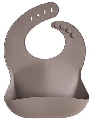 mushie Babero de Silicona para Bebés | Baberos de Alimentación con Bolsillo | Fáciles de Lavar | 4 Tamaños Ajustables | Sin BPA | Accesorio Durable para Niños Pequeños y Niñas | Dove Grey