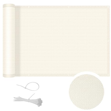 Cool Area Balkon Sichtschutz HDPE UV-Schutz Leicht Transparent ,Balkonverkleidung mit Kabelbinder, 90x500cm, Creme weiß