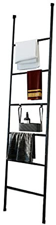 SJASD Escalera De Toalla De Baño, Estante de Toallas De Metal De 6 Niveles, Soporte De Toalla para Pared De Baño, Escalera De Manta De Pie Toallero y Perchero,Accesorios de Baño,Negro