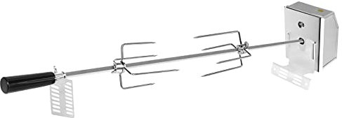 UISEBRT Brocheta para barbacoa con motor 220-240 V, acero inoxidable giratorio para barbacoa de gas y asador, incluye 4 agujas de carne, 107 cm