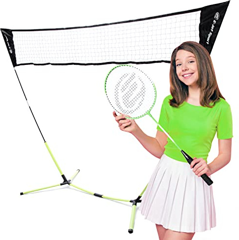 E-Jet Badminton Net, Portable & Instant Setup (Tool Free Assembly) - Backyard Fun, Beach Park Picnic Outdoor Games, Green, 5.1 x 7.8Ft, (EOB72640)