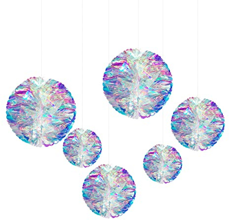Hanging Decorations Iridescent Honeycomb Ball Foil Ceiling Hanging Flowers for Wedding Baby Shower Birthday Frozen Theme Party Fairy Princess Rainbow Show Decoration Table Centerpieces