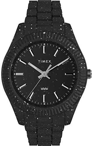 Timex Trend Herren-Armbanduhr, 42 mm, schwarzes umweltfreundliches Armband, schwarzes Zifferblatt, schwarzes Gehäuse TW2V77000
