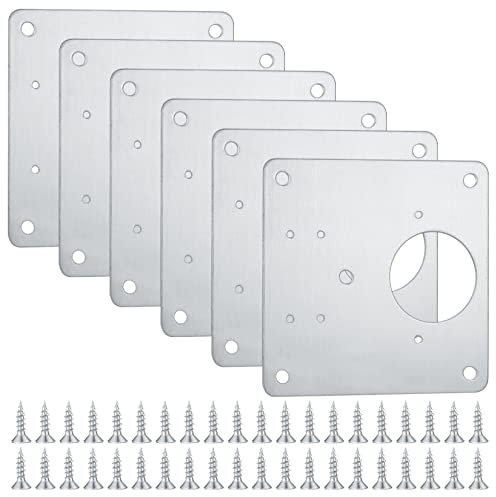 6 Piezas Placas de Reparación de Bisagras de Gabinete, Placas de Bisagras de Puerta de Armario de Cocina con Orificios, Placas de Montaje Planas Ocultas de Acero Inoxidable con Tornillos