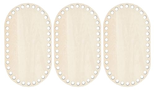 Helweet Cesta de Madera Natural, Ganchillobase de Madera, Cesta de Madera Base, para Cesta de Bricolaje, Manualidades, para Principiantes como para Profesionales, 3 Piezas, Ovaladas, 30 x 20 cm