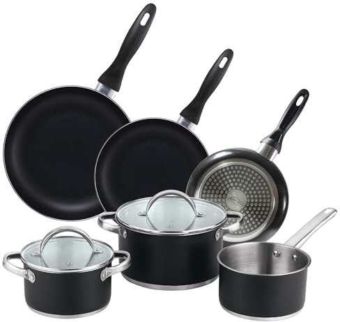 Batería de cocina 5pc Ø16Ø20Ø24 con tapas + Juego de sartenes Ø16Ø20Ø24 aluminio prensado San Ignacio