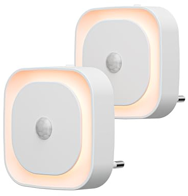 YUNLEX Luce Notturna da Presa con Sensore di Movimento, 3 modalità di sensore, [2 Pezzi] luci notturne dimmerabili per Camera dei Bambini, Bagno, Cucina, Scale, camera da letto, Ambra