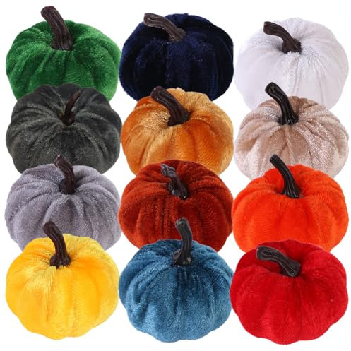 12 STK Herbst Künstlich Samt Kürbis Ernte Kürbisse Simulation Kürbis Halloween Kürbis Dekoration Künstliche Mini kürbisse Kunstgemüse Simulationskürbis für Herbstdeko Halloween Thanksgiving