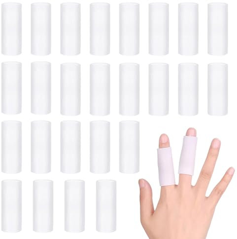 UILYNIU 25 Piezas Protectores de Dedos Mano de Silicona, Casquillos Dedos Mano, Manga de Dedos, Finger Protector, Funda Dedos Manos Transpirables para Dedos Agrietados, Eczema de Manos (Blanco)
