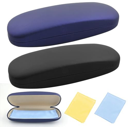HIQU and HIST 2 Stücke Brillenetui Hardcase, Kratzfeste Brillenbox PU Leder Hartschalenetui mit Putztuch,Tragbare Brillentasche für Damen Herren Kinder Brillen für Sonnenbrille Lesebrille Sportbrille