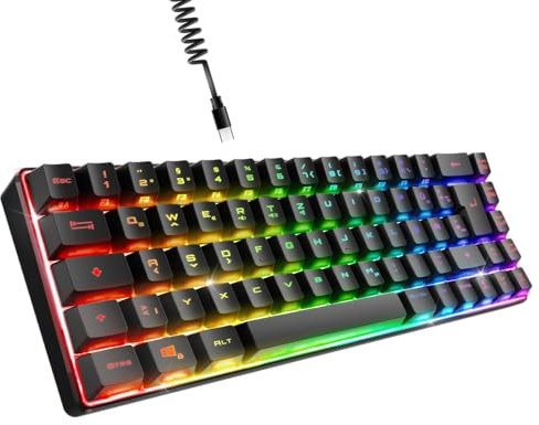 EMPIRE GAMING - K208 Kompakte TKL-Kabelgebundene Tastatur (DE-QWERTZ) 69 Tasten RGB - Abnehmbares USB Type C Kabel Plug & Play - PC/PS4/PS5/Xbox - 23 Anti-Ghosting-Tasten (Schwarz)