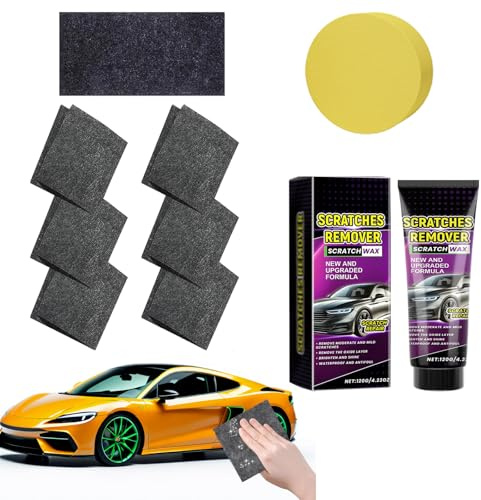 Chiffon Nano Éliminateur de Rayures Voiture,Kit Réparation Rayures avec 6x Lingettes Nano+Pâte Polissage 120g,Réparateur Carrosserie Auto pour Peinture & Brillance,Élimine Micro-Rayures sans Polissage