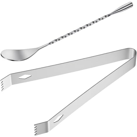 2 PCS Ice Tongs, Metal Tongs Set with Cocktail Spoon, Stainless Steel Serving Appetizers Kitchen Tong for Cocktails, Ice, Tea Party,Kitchen
