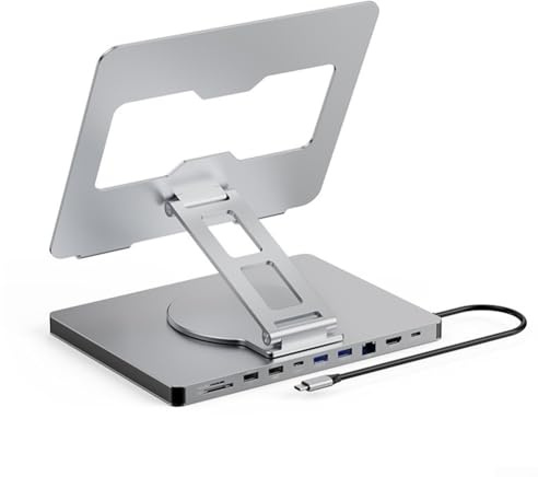 Support pour ordinateur portable et station d'accueil 10 en 1 avec port USB 3.0 Gigabit 4K 60 Hz pliable et pivotant pour l'organisation de l'espace de travail, le bureau et la maison