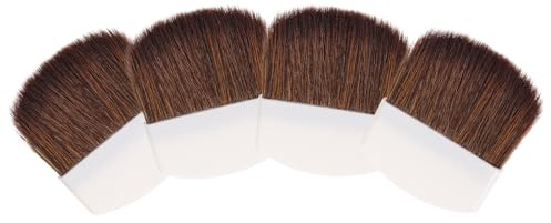 HOMSFOU Brochas de Maquillaje Facial 4 Piezas, Pinceles Planos para Polvos Sueltos y Rubor, Cerdas Marrón Mango Claro, Tamaño Mini, Herramienta Portátil para Maquillaje Diario
