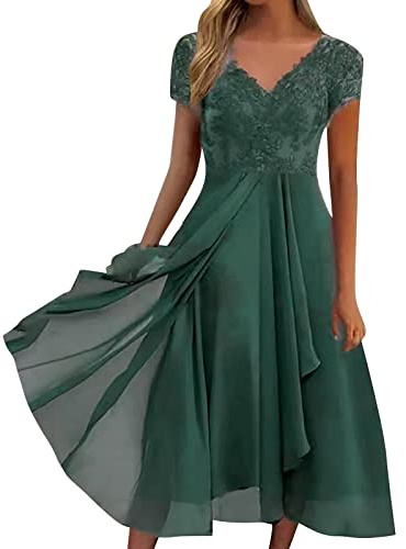 Trajes de verano 2026 para mujer, vestido largo de gasa con cuello en V, encaje hueco, vestido largo para dama de honor, vestido de noche, elegante e informal
