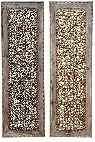 Deco 79 Wooden Abstract Home Wall Decor Woven Seagrass Wall Sculpture, set of 2 Wall Art 12 x 1 x 38, Brown