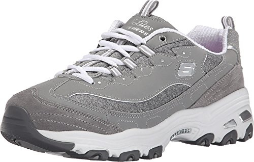 Skechers Women's D'Lites - Me Time Lace Up Fashion Sneakers, Grey / White, 6.5