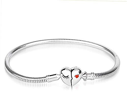 GNOCE Sterlingsilber Armband Liebe dein Lächeln Schlangenkette Charm Bettelarmband mit Herzverschluss für Damen Herren (19)