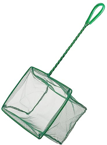 Pawfly 8 Inch Aquarium Fish Net with Braided Metal Handle Square Net with Soft Fine Mesh Sludge Food Residue Wastes Skimming Cleaning Net for Fish Tanks Small Koi Ponds and Pools