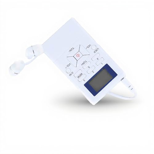 ASHATA Bärbar radio, bärbar mini LCD-FM-radio digital signalbearbetning trådlös mottagare med hörlurar, miniradio fickformat FM/AM digital personalradio med högtalare (vit)