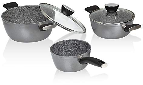 Jata Hogar - Batería de Cocina para Todo Tipo de cocinas. 3 Piezas: cazo de 16 cm, cazuela de 20 cm y cazuela de 24 cm. Antiadherentes. Gran Resistencia al Rayado