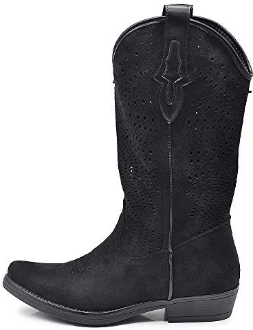 IF Fashion Scarpe Stivali Stivaletti alla Caviglia Camperos Texani Primaverili Estivi Traforati da Donna C19004-5 Nero N.38