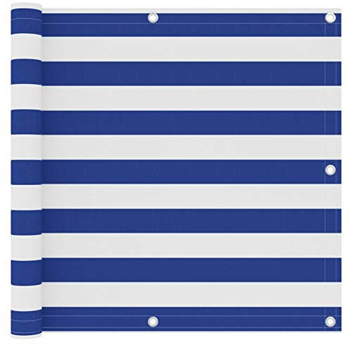 Tidyard Balkon Sichtschutz Balkonabdeckung Balkonverkleidung Beschattung Sonnenschutz Terrasse Balkonfächer Garten Weiß und Blau 90x300 cm Oxford-Gewebe