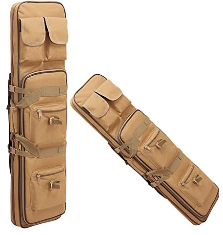 SJASD Waffentasche Langwaffentasche,Gewehrtasche 2 Langwaffen,Rifle Case Futteral mit 2 Hauptfächer Gepolsterte Gewehrkoffer,Zubehör Beutel,für Staubdicht Jagd Schießen,Khaki,35.4×10.2in