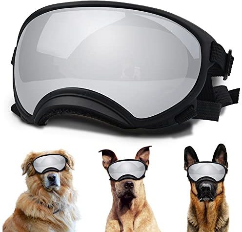 Occhiali da sole per cani con cinghia regolabile, protezione UV, antivento, adatti per cani di taglia grande e media