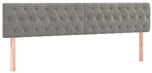 vidaXL LED Kopfteil, Bettkopfteil mit Holzbeinen, Höhenverstellbar Polsterkopfteil für Bett, Betthaupt Bettzubehör Schlafzimmer, Hellgrau 200x7x78/88cm Samt