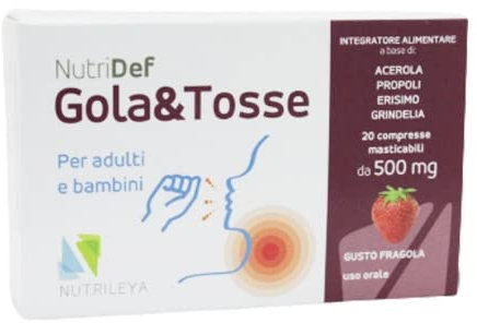 NUTRIDEF GOLA&TOSSE PER ADULTI E BAMBINI 20 COMPRESSE MASTICABILI DA 500 MG GUSTO FRAGOLA