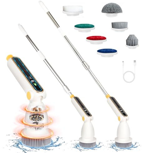 Cepillo de limpieza eléctrico – Cepillo eléctrico inalámbrico con 7 cabezales de cepillo intercambiables, mango ajustable y protección contra el agua IPX7, ideal para el hogar, el baño y el coche