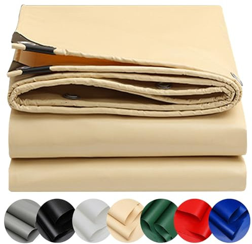 Gewebeplane Grün Abdeckplane 3.6 x 5 m 500 G/M² mit Ösen mit Zusätzlicher Eckverstärkung Silofolie, Abdeckfolie, Gartenfolie für LKW, Pool, Holz Gartenmöbel, Beige