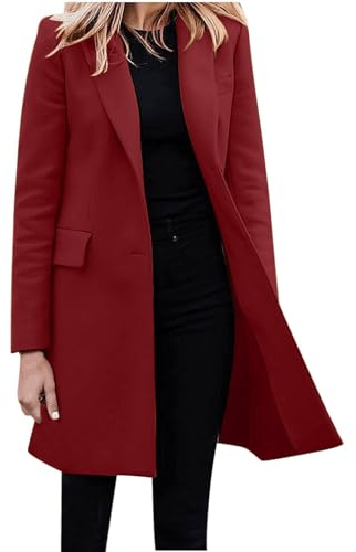 Veste blazer élégante pour femme - Manteau en laine pour femme - Long blazer - Grandes tailles - Trench élégant à revers - Manteau d'hiver en coton - Veste mi-saison avec poches - Coupe-vent - Manteau