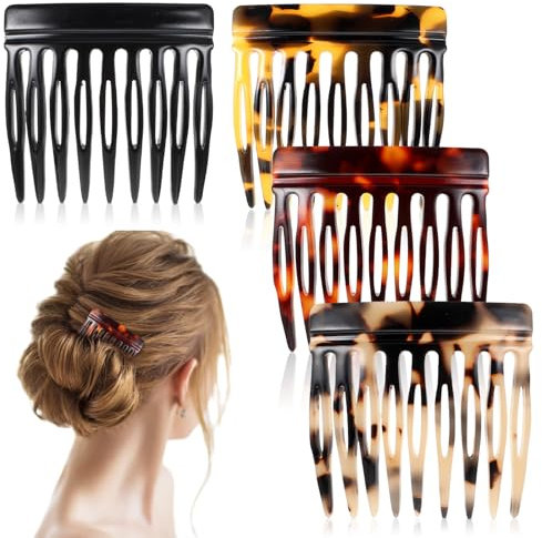 Tyqour Lot de 4 peignes à cheveux à clipser, mini peignes latéraux, peignes torsadés français, pinces à cheveux avec dents pour femmes et filles