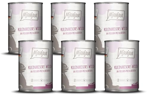 MjAMjAM - Nourriture humide premium pour chats - gibier culinaire aux airelles fraîches, paquet de 6 (6x400g), sans céréales