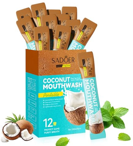Liillya Aceite de coco Enjuague bucal que reduce la placa dental, aliento fresco, enjuague bucal contra el mal aliento, protege contra caries y problemas de encías, cuidado bucal suave sin alcohol y