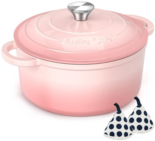 Umite Chef 5QT Enameled Cast Iron Dutch Oven Pot with Lid, Heavy-Duty Cookware for Bread Baking, Braising, Stews, Roasting, Wedding Registry Ideas & Gifts (Pink)
