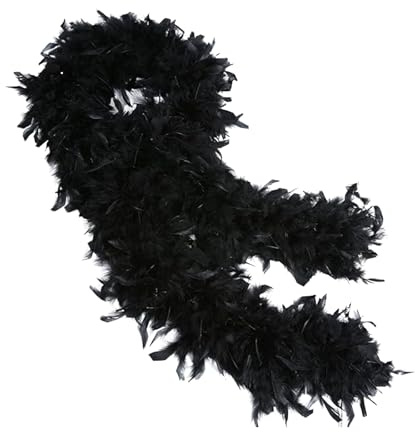 GIUSOBG Boa en Plumes de 2M/6.6ft Boa Plume Blanche, La Plume Colorées Clapet, Boas en Plumes de Dindes pour Femme, Mode Boas pour Mariage, Fête, Cosplay, Halloween (Noir)
