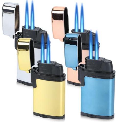 4 accendini tempesta a gas ricaricabili, antivento, doppia fiamma, in metallo, per cucina, barbecue, campeggio (senza gas)